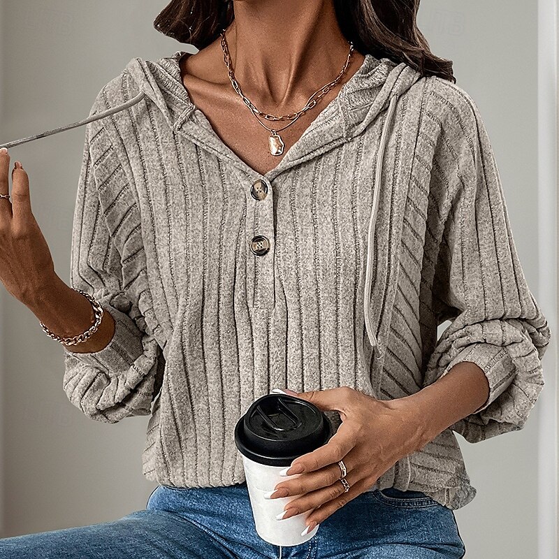moletom feminino com capuz moletom casual simples rua diário moletom com capuz botões manga longa cáqui outono inverno de 2025 por $38.99 –P7