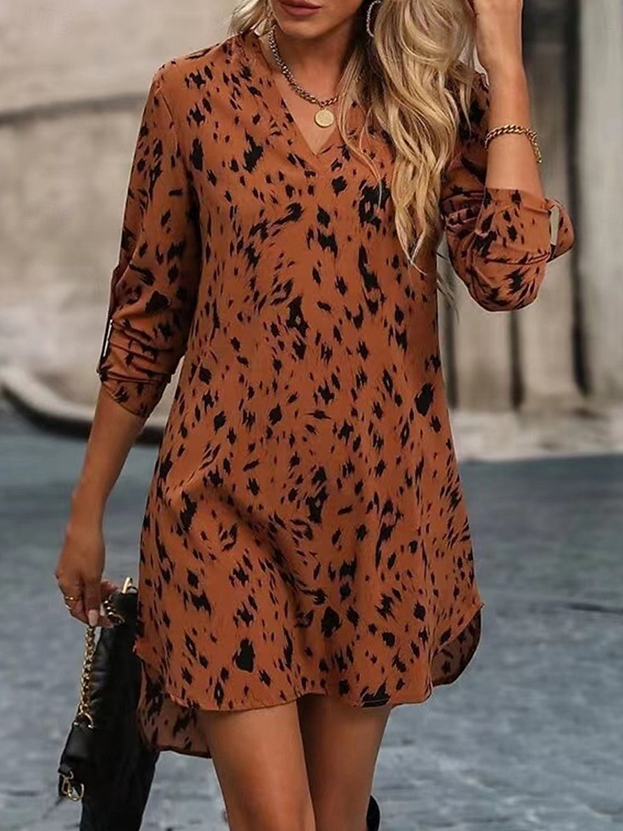 robe longue léopard à col en V et manches longues pour femme printemps automne de 2025 ? $41.99 –P1