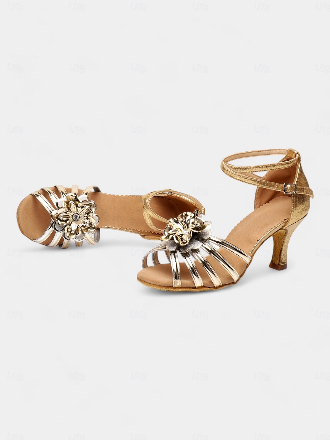chaussures de danse à lanières argentées pour femmes avec détails floraux et semelle en daim – talons confortables pour les événements de salon et de fête latins de 2025 ? $34.99 –P1