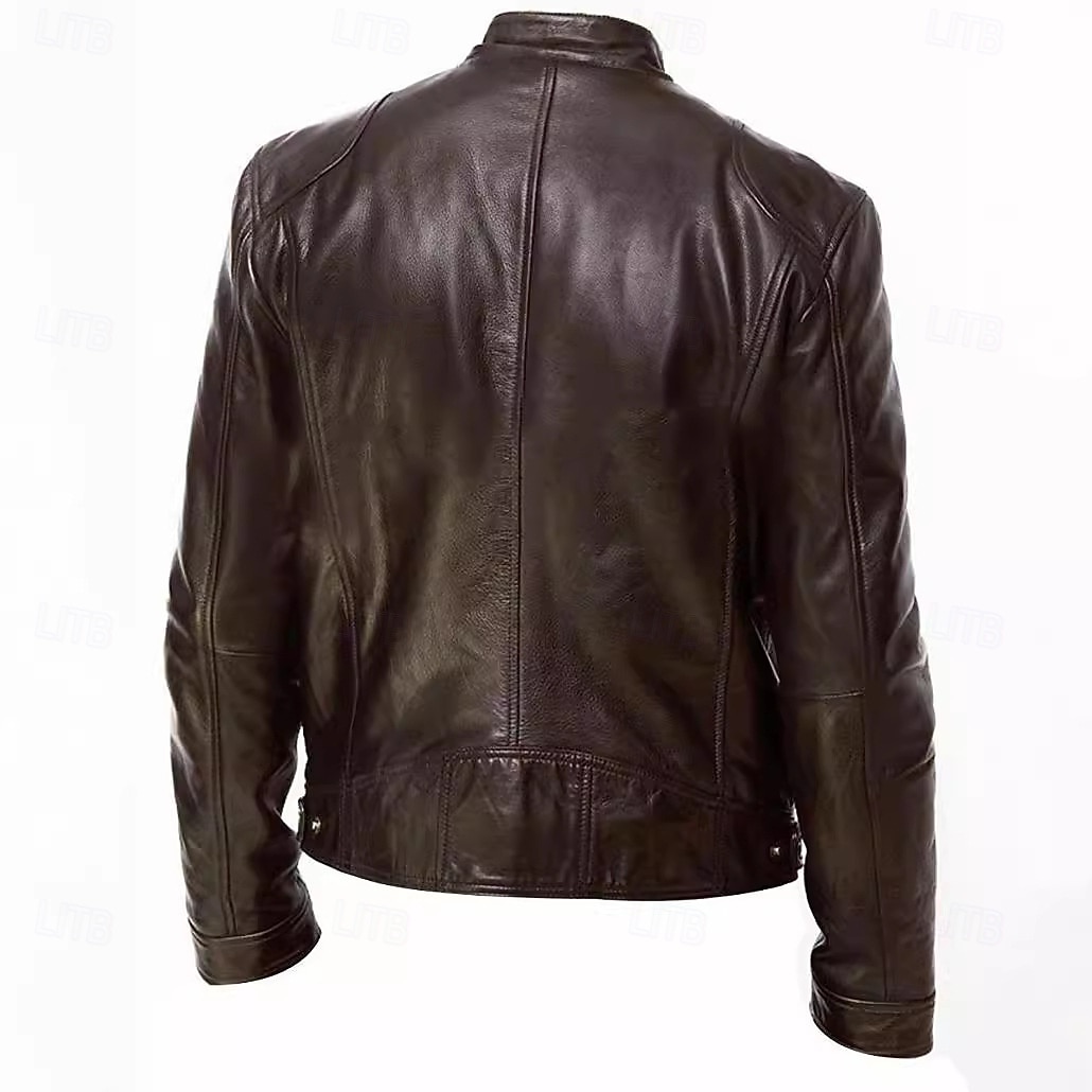 Men's Faux Leather Jacket Biker Jacket Motorcycle Jacket Daily Thermal Warm Rain Waterproof Zipper Fall & Winter Solid Colored Punk Vintage Stand Collar Regular Black Blue Brown Coffee Jacket 2026 - $45.99 –P3