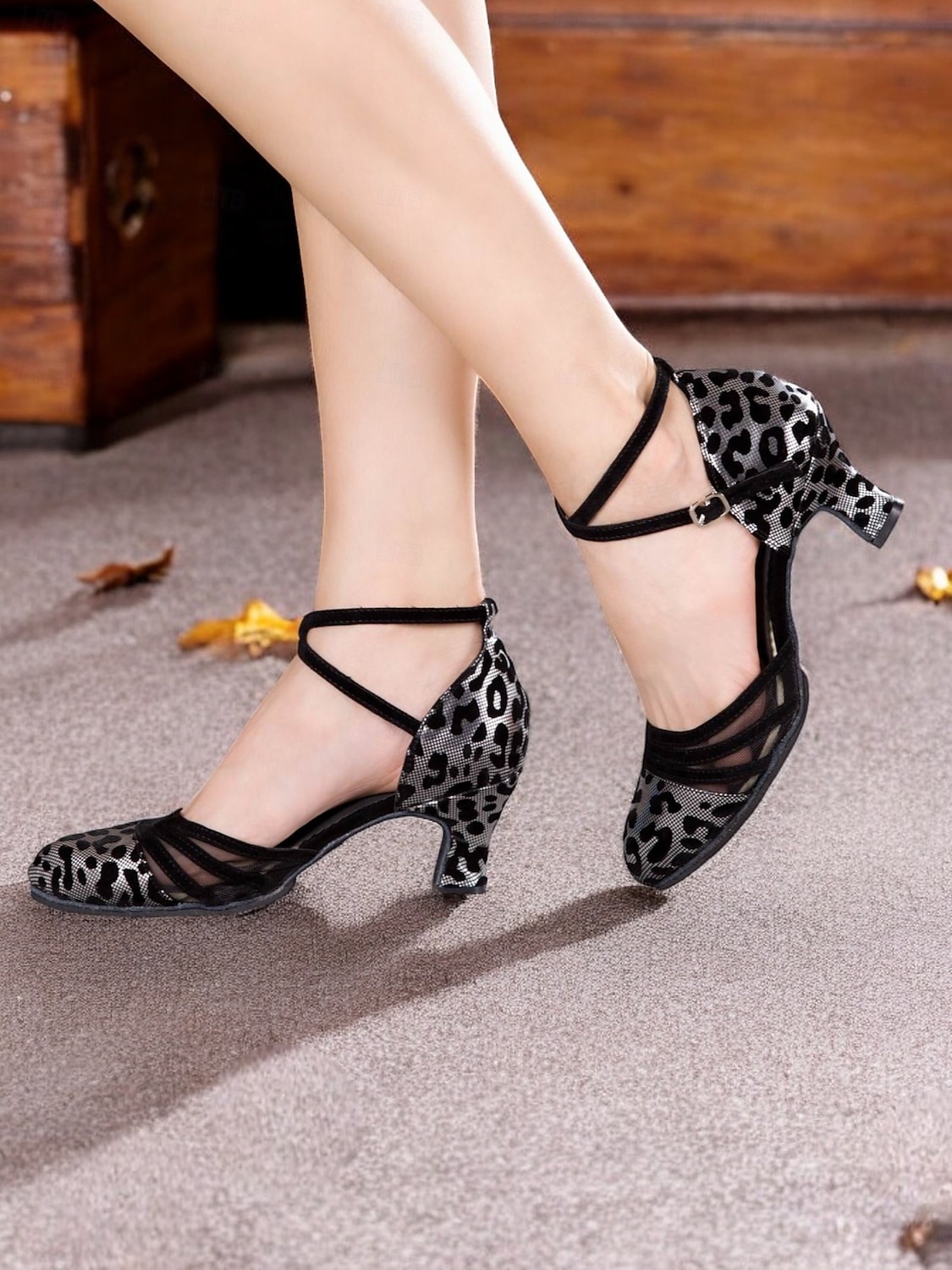 Women's Leopard Print Closed Toe Dance Heels with Cross-Strap and Soft Suede Sole – Ideal for Latin, Ballroom, and Salsa Dancing 2025 - $42.99 –P6