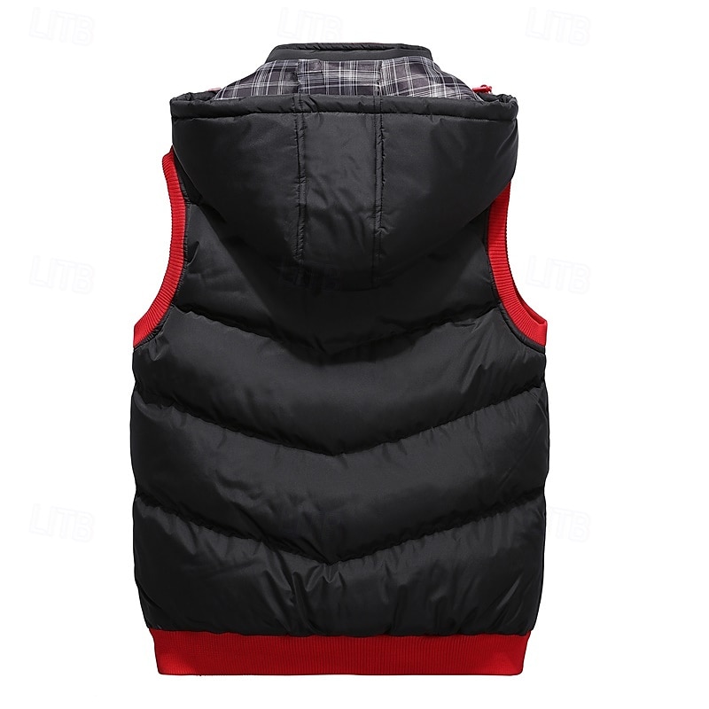 Pánské Puffer Vesta Vesta s kapucí S vycpávkou Vesta Prošívaná vesta Denní Rande Dovolená Módní Na běžné nošení Podzim zima Kapsy Polyester Zahřívací Pohodlné Barevné bloky Zip Kapuce Běžný Čern 2025 - $39.99 –P7