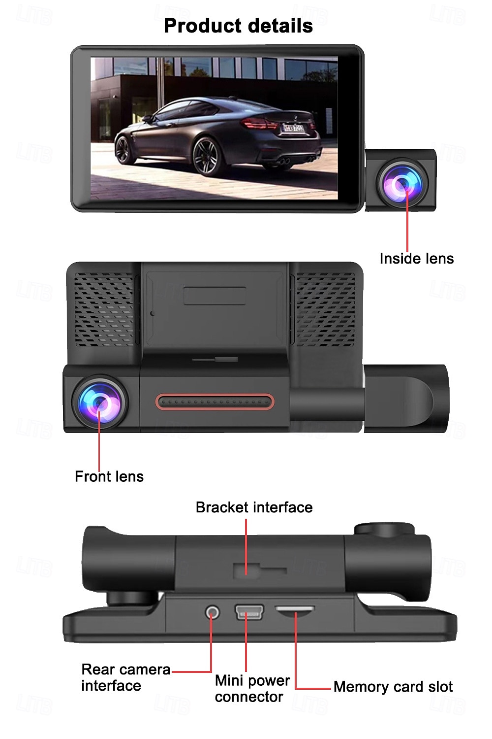 HD Car Dash Camera 3 Cameras 4 Inch LCD Backlit Display 360 Degree Rotatable 170 Degree Wide Angle Night Vision Auto Storage 1080P Car DVR 2025 - $52.99 –P14