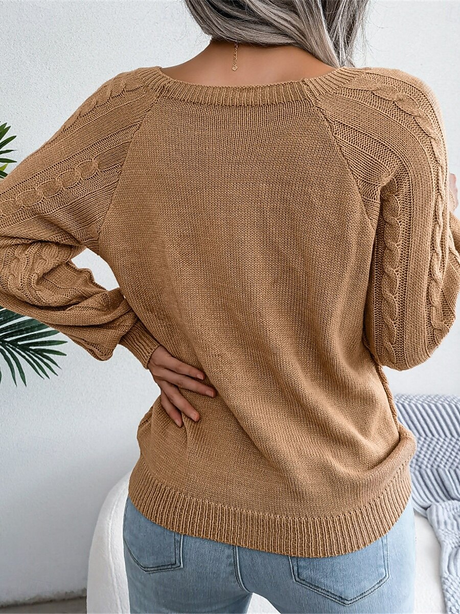 Dam Tröja Pullover tröja Ledigt Mjukt Ren färg Ribbad Fyrkantig hals Knappar Stickat Långärmad Vanliga toppar Sticka Utomhus Dagligen Helgen Vit Kaki Höst Vinter 2025 - $44.99 –P2