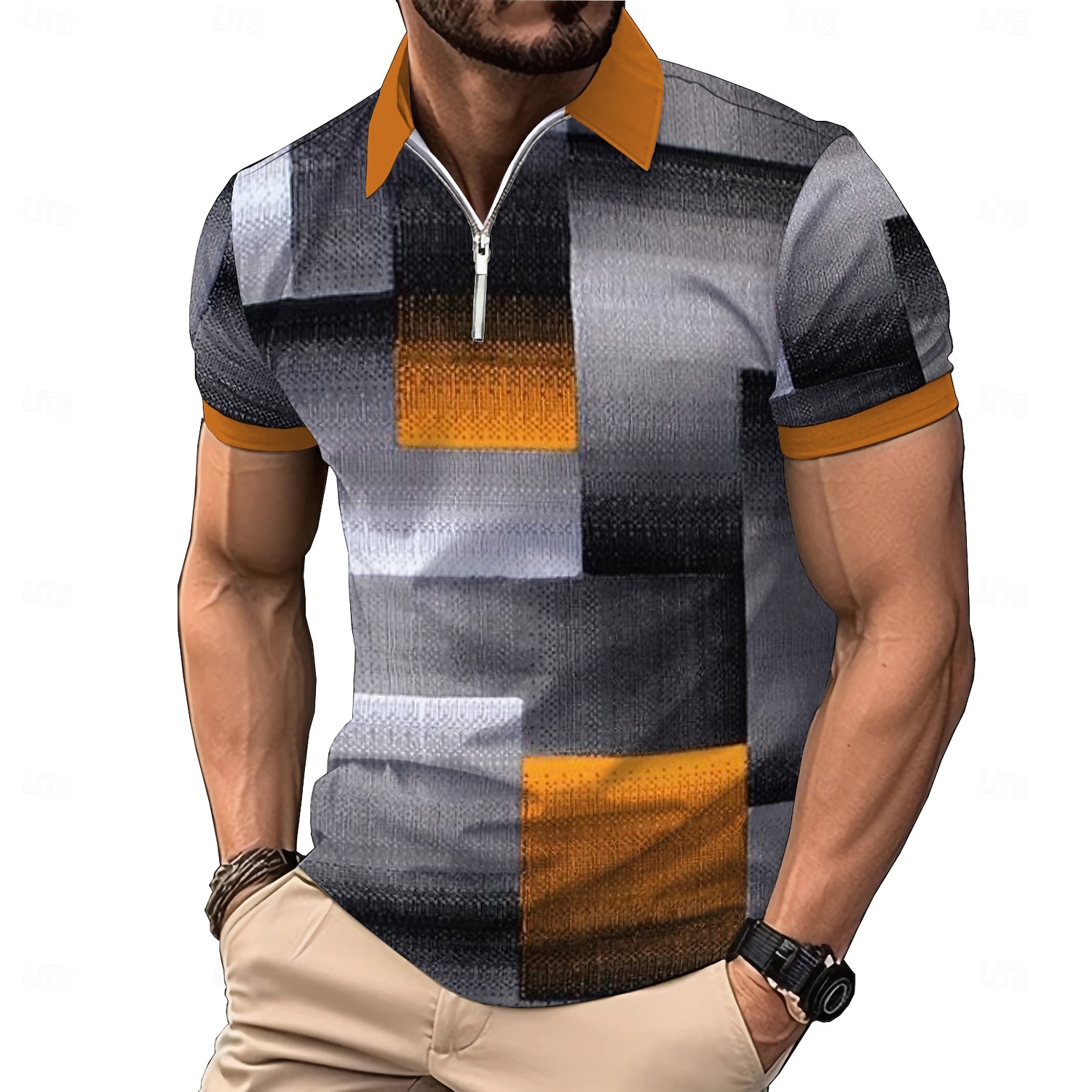 Men's Plaid Zip Polo Shirts Golf Shirt Short Sleeve Polo Shirts Collared Shirts Vintage Casual Vacation Wear Formal Wear Festival Wear 3D Print Quarter Zip Polo Summer Spring Blue Black Red 2026 - $23.99 –P5