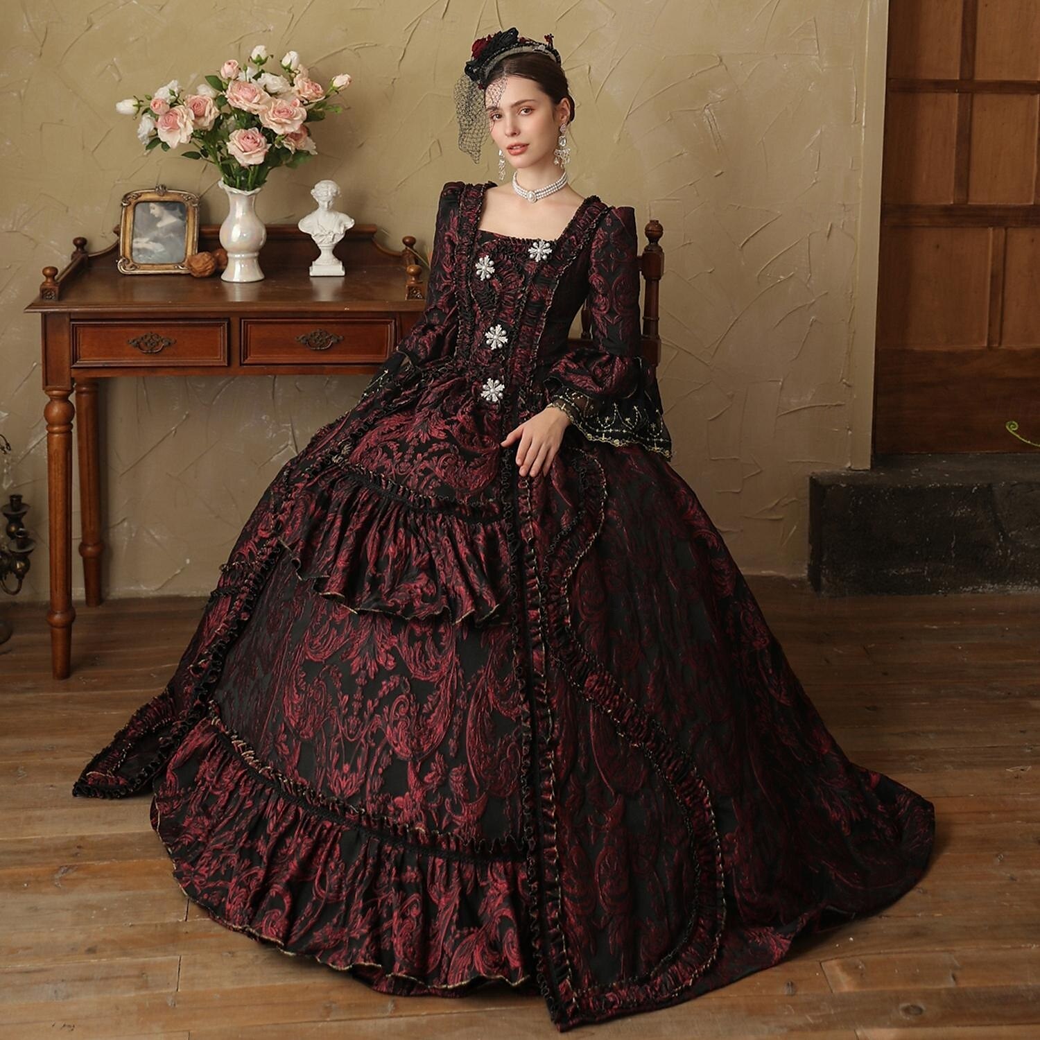 Gothic Rococo Vintage Inspired Dress Party Costume Prom Dress Princess Shakespeare Solid Color Ball Gown Women's Royal Halloween Carnival Valentine's Day Party Evening Party Masquerade Adults' Dress 2025 - $294.59 –P8