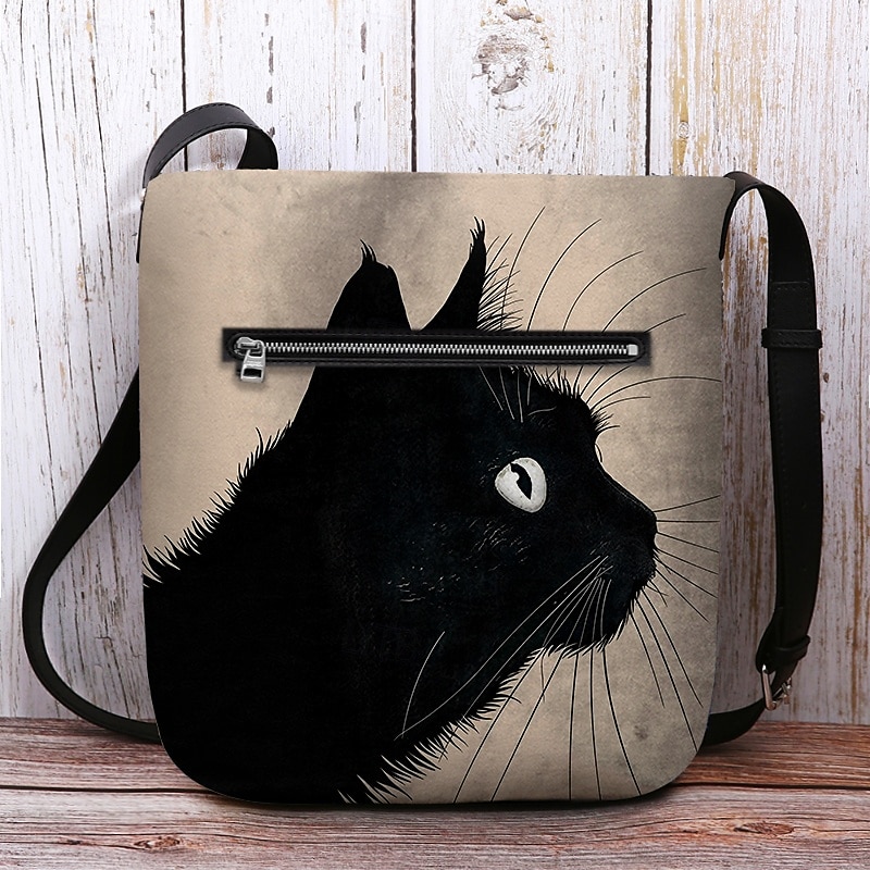 bolsa tiracolo feminina com estampa de gato preto – bolsa de ombro casual estilosa para amantes de gatos e uso diário de 2025 por $24.99 –P6
