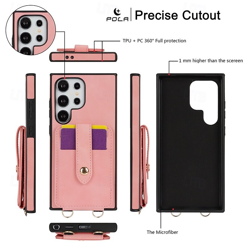 2025年 電話 ケース 用途 S24 Ultra S24 Plus S23 Ultra S23 Plus バックカバー スタンド付き ミラー ストラップ付き レトロ風 TPU PUレザー コレクション – $21.99 –P4