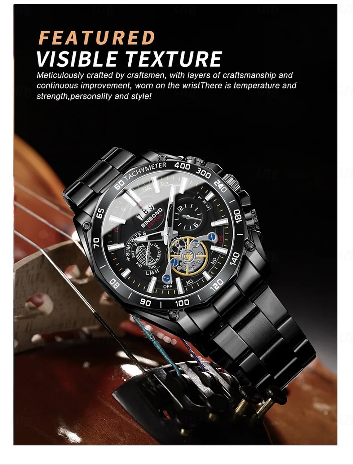 BINBOND Luxury Gold Watch Men Round Japan Quartz stainless steel Waterproof Sports Automatic Date Wrist Quartz Watch B4750 2025 - $25.99 –P7