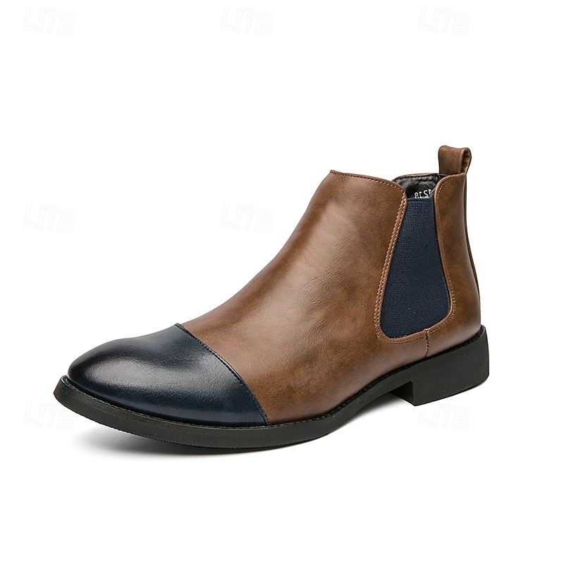 pánské dvoubarevné chelsea boots z umělé kůže – stylové nazouvací kotníkové boty s čepicí a elastickými panely pro běžné i formální příležitosti 2025 - $64.99 –P1