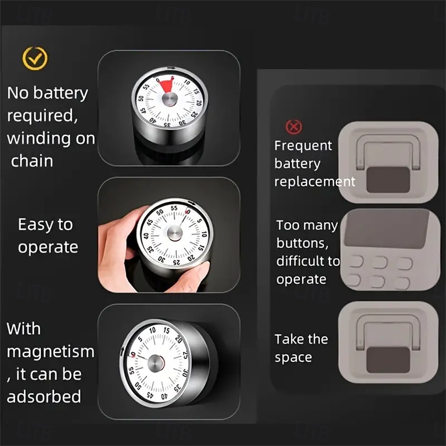 Stainless Steel Mechanical Kitchen Cooking Timer Magnet Round Shape 60 Minutes Countdown Cooking Clock Alarm Time Reminder 2025 - $15.99 –P9