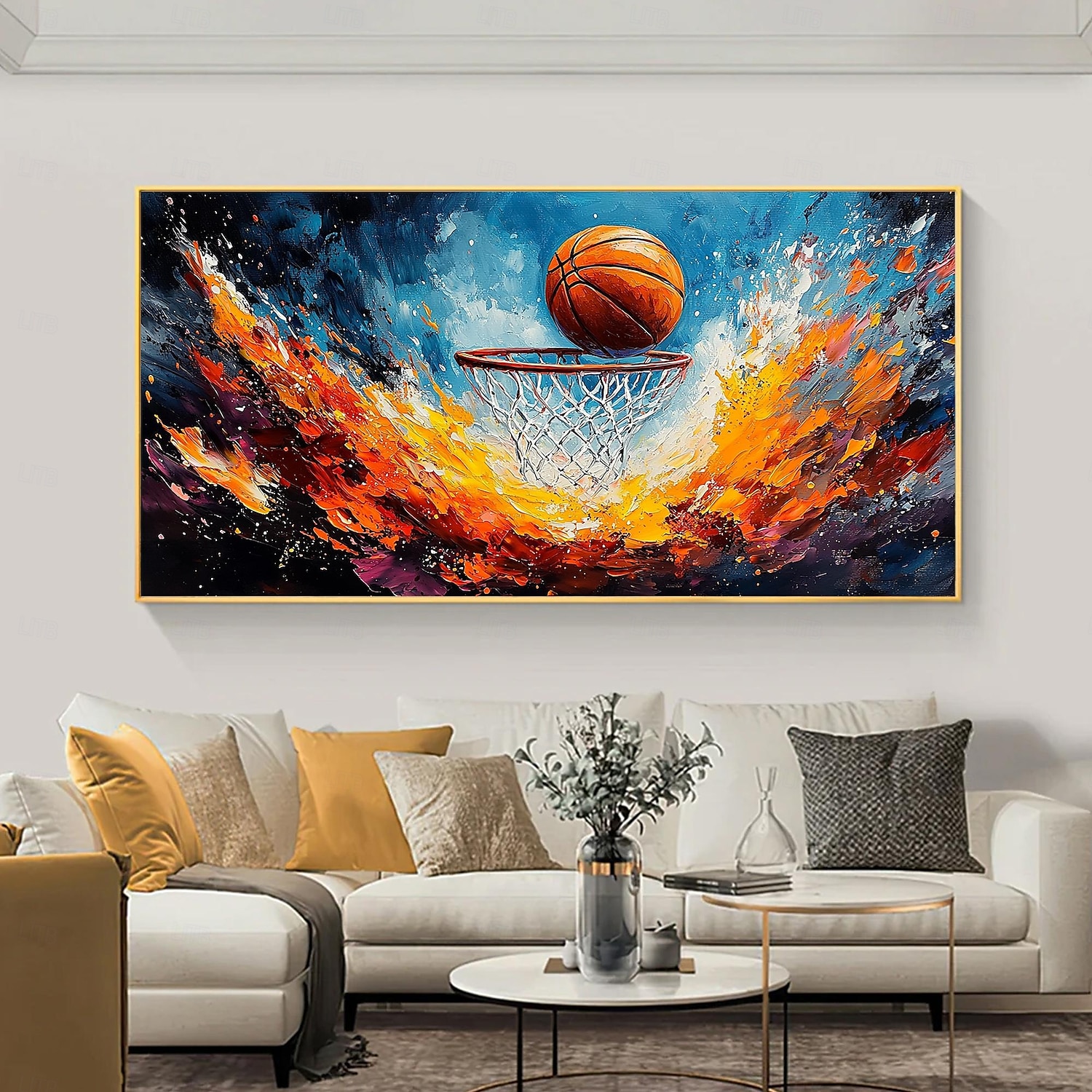 Pictură în ulei originală de sport de baschet realizată manual pe pânză artă de perete abstractă jucător de baschet pentru decorarea casei cu cadru întins/fără pictură cu cadru interior 2025 - $150.99 –P2