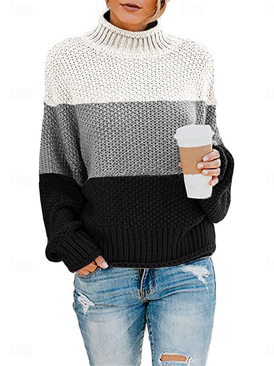 Femme Pull Chandail Pull Décontractées Flexible Rayé A côtes Mao Patchwork Tricoté manche longue Hauts réguliers Tricoter Extérieur du quotidien Fin de semaine Noir Rouge Automne Hiver de 2025 ? $45.99 –P5