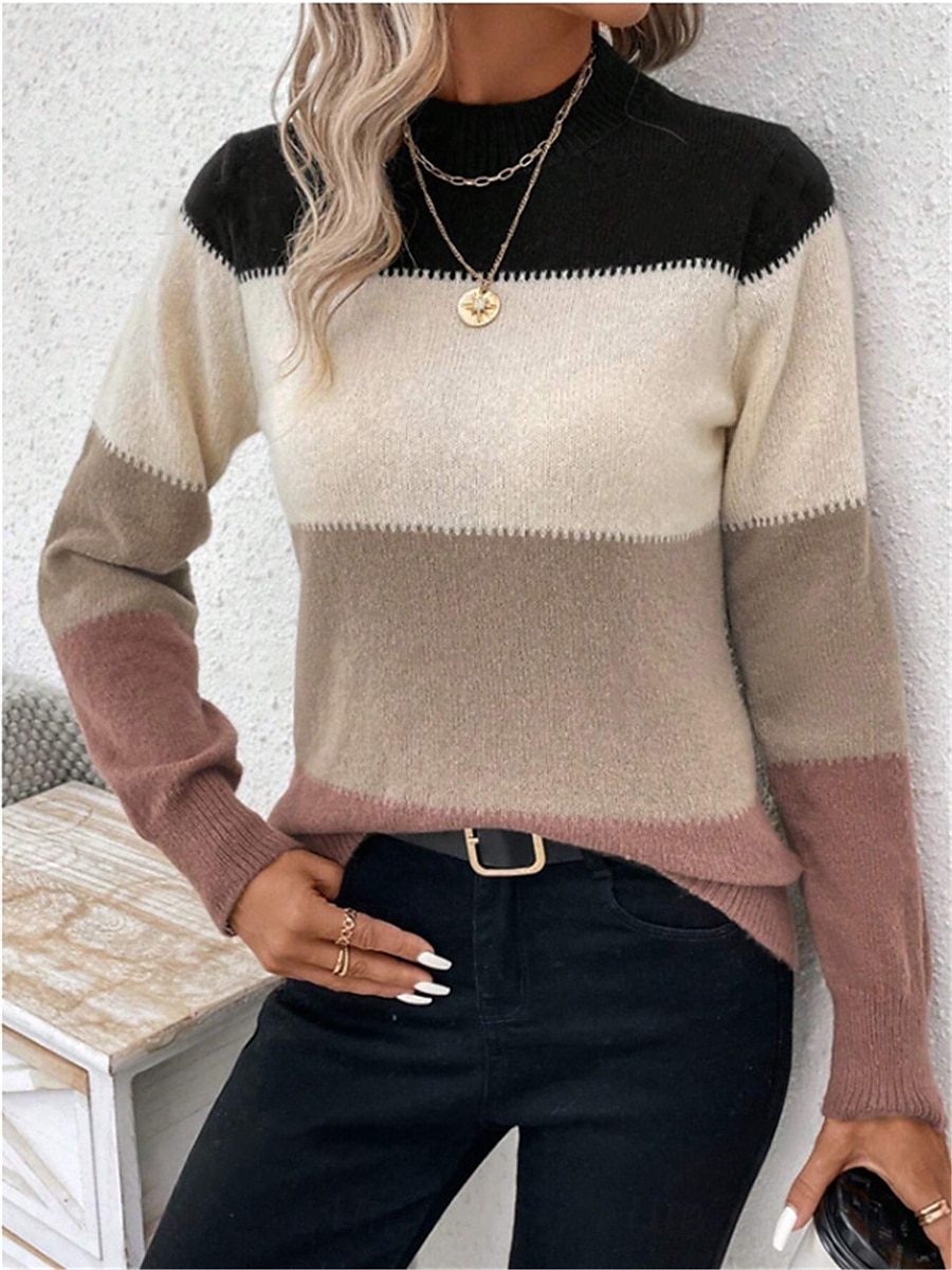 Femme Pull Chandail Pull Décontractées Flexible Rayé A côtes Col Ras du Cou Tricoté manche longue Hauts réguliers Tricoter Extérieur du quotidien Fin de semaine Chameau Abricot Automne Hiver de 2025 ? $41.99 –P2