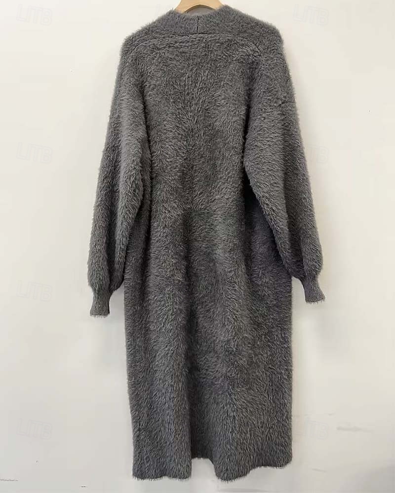 dames vest open fuzzy front gebreid gebreid herfst winter werk elegant mode dagelijks lange mouw effen kleur wit kaki 2025 - $37.99 –P6