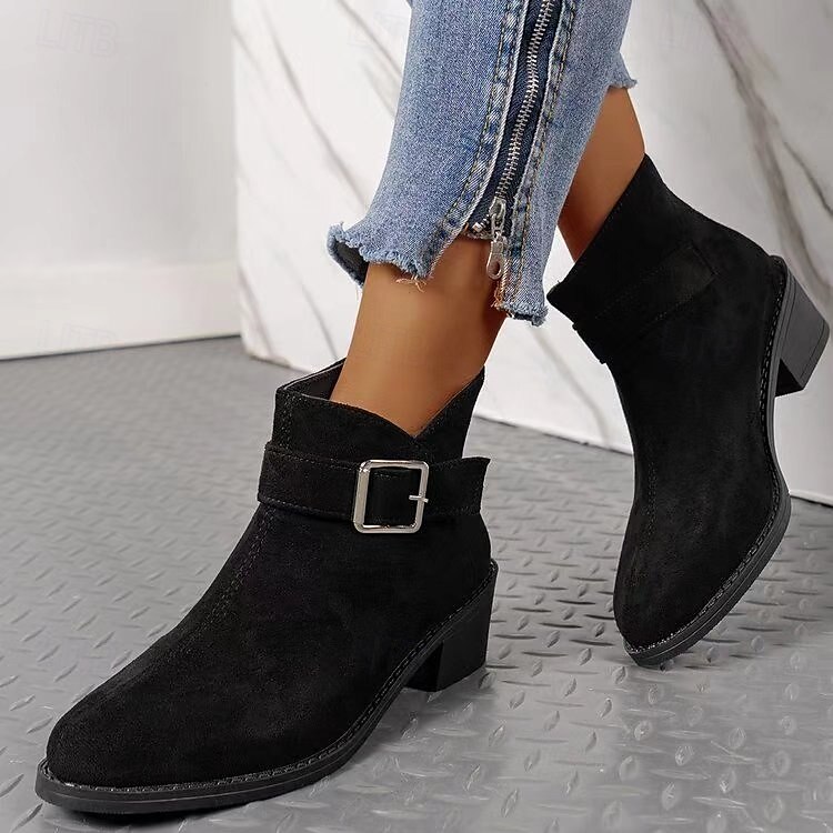 Botines con estampado de leopardo para mujer con correa de hebilla, estilo occidental informal, tacón bajo cómodo para uso diario 2025 - $34.99 –P6