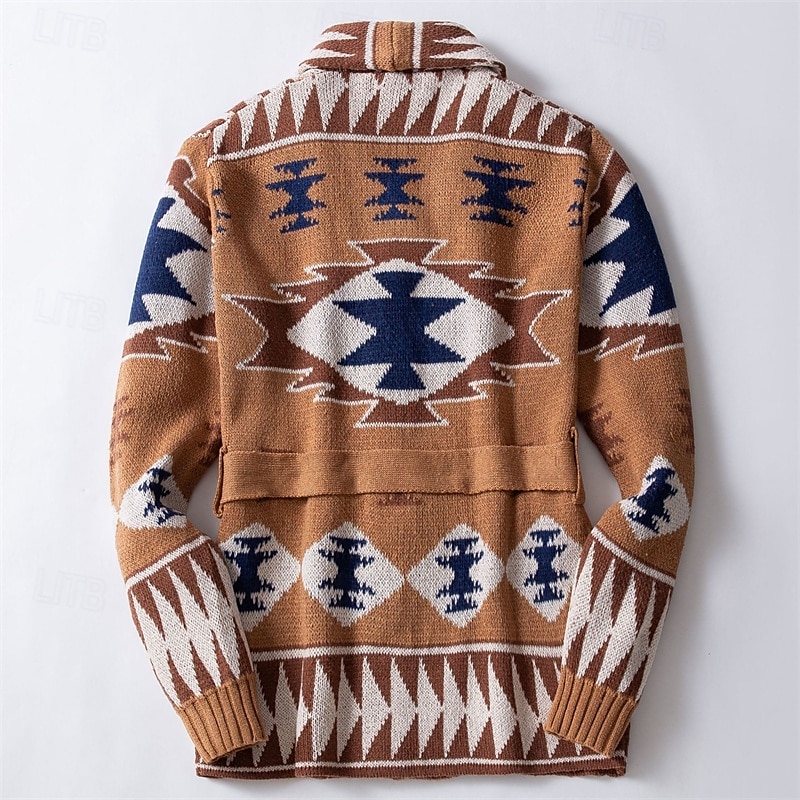 Bărbați Pulover Jacquard Pulover Cardigan Pulover decupat Striat Tricotat Regulat Butonul sus Tricotat Epocă Șal  Guler Modă Clasic Purtare Zilnică Dată Îmbrăcăminte Toamna iarna Maro M L XL 2025 - $50.99 –P2