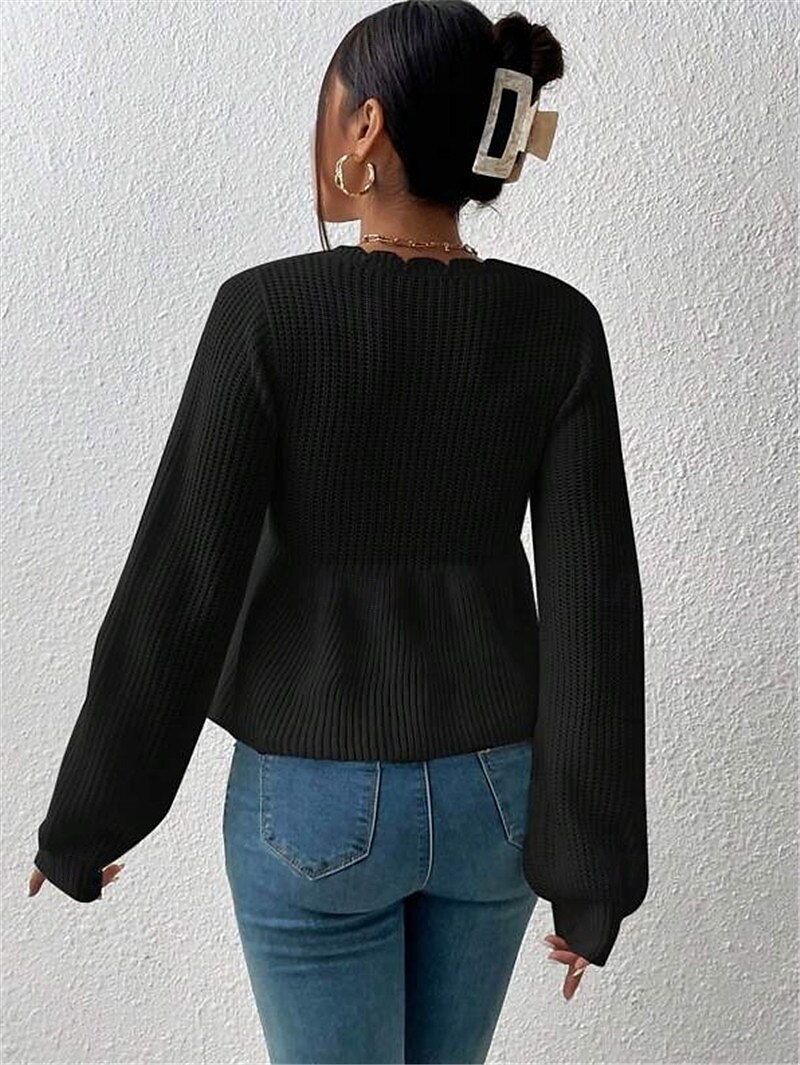 Femme Pull Chandail Pull Décontractées Flexible Couleur monochrome A côtes Col V A Volants Tricoté manche longue Hauts réguliers Tricoter Extérieur du quotidien Fin de semaine Noir Blanche Automne de 2025 ? $44.99 –P6