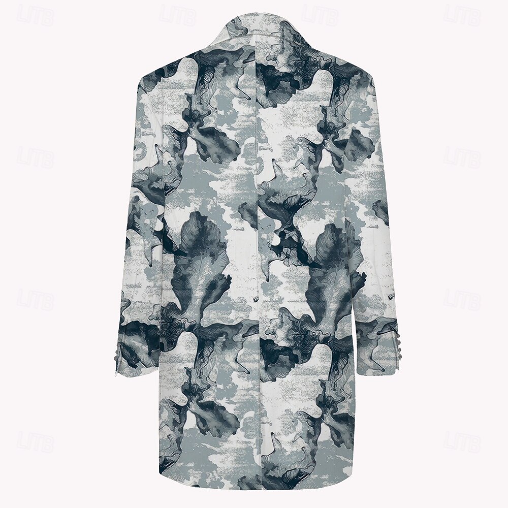 Men's Ink Painting Winter Coat Fleece Jacket Overcoat Thermal Comfortable Artistic Casual Outdoor Party Evening Wear Daily Wear Buttons 3D Print Front Pocket Winter Turndown Long Sleeve Blue 2025 - $67.99 –P2