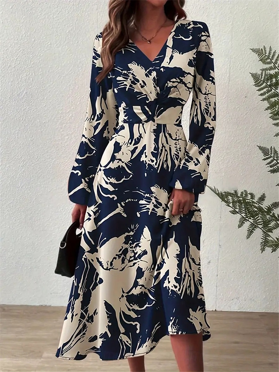 robe longue à fleurs à col en V et manches longues pour femme printemps automne de 2025 ? $52.99 –P3