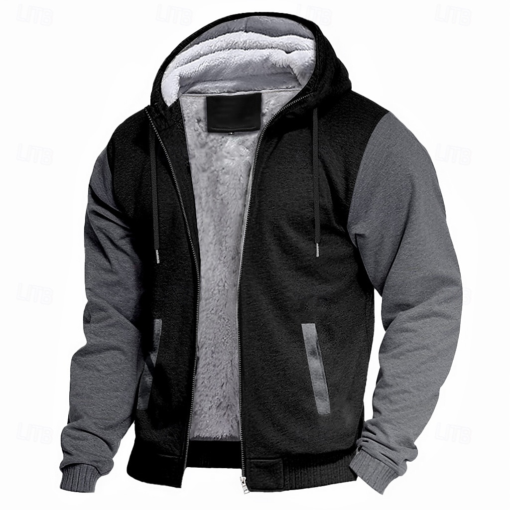 Men's Zip Hoodie Sweatshirt Fleece Hoodie Thick Hoodies Navy Blue+Light Gray Dark Gray+Black Black Red Navy Blue Hooded Plain Work Sports & Outdoor Casual Streetwear Basic Casual Spring & Fall 2025 - $37.99 –P6
