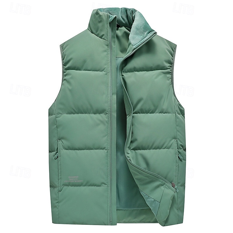 Homme Gilet en duvet Quotidien Occasionnel Printemps & Automne Avec Poches Polyester Confortable Couleur Unie Fermeture éclair Col montant Noir Rose Claire Rouge Violet Gilet de 2025 ? $66.99 –P7