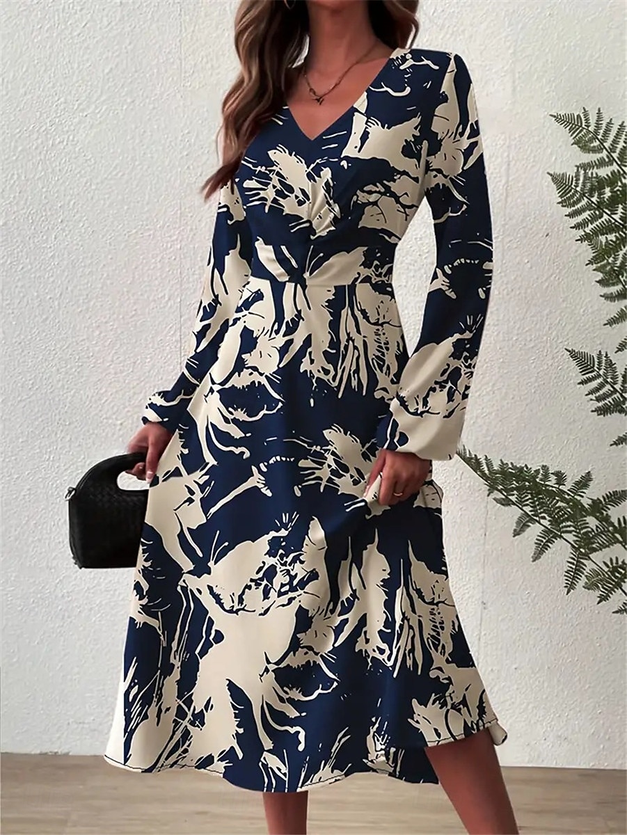 robe longue à fleurs à col en V et manches longues pour femme printemps automne de 2025 ? $52.99 –P1