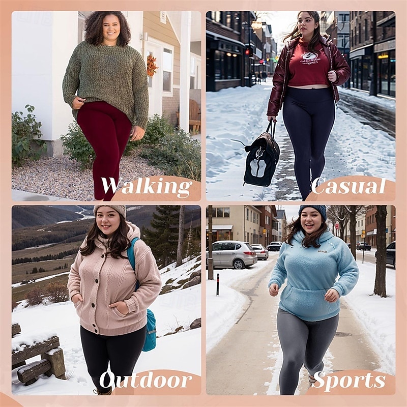 Dames Yogabroek Met fleece gevoerde legging Yoga legging Zijzakken Billenlift Buikcontrole Hoge taille Pilates Sportschooltraining Training Bijgesneden legging Effen Kleur Zwart Bordeaux Donker 2026 - $16.49 –P7