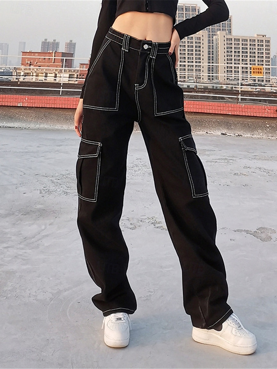 Per donna Pantaloni cargo Di tendenza Streetwear Lunghezza intera Vita alta Liscio Multi tasca comodo Morbido Comodo Media elasticità Esterno Strada Nero Cachi Grigio Primavera & Autunno Standard del 2025 a $24.99 –P4