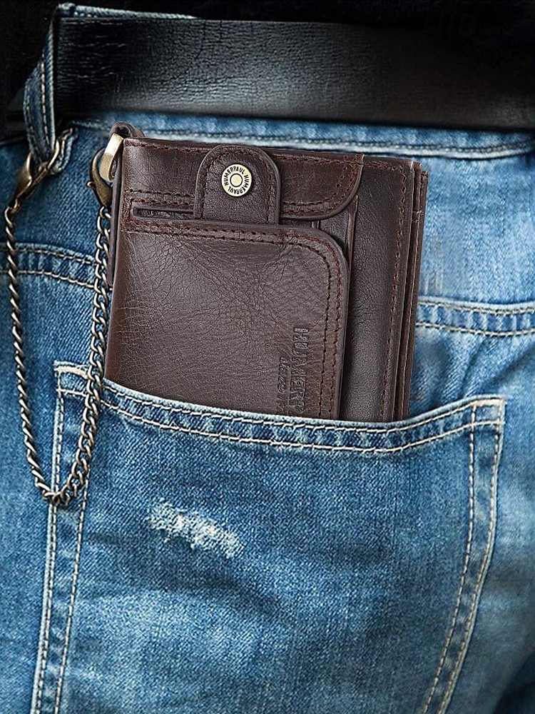 Men's Premium Cowhide RFID Blocking Wallet - Vintage Bifold Leather Wallet with Coin Zipper, Card Slots for Everyday Use 2025 - $26.99 –P2