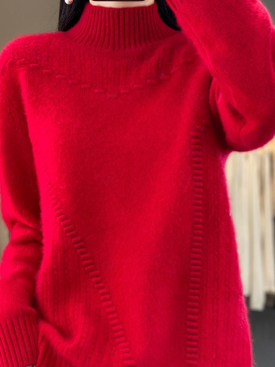 Femme Pull Chandail Pull Décontractées Flexible Couleur monochrome A côtes Col Roulé Tricoté manche longue Hauts réguliers Tricoter Extérieur du quotidien Fin de semaine Blanche Rouge Automne Hiver de 2025 ? $29.99 –P4