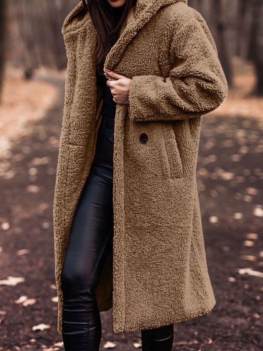 Per donna Giacca in pile Cappotto teddy Giacca con cappuccio Tenere al caldo Traspirante Bottoni Tasche In pile Informale Liscio Da mare Strada Da tutti i giorni Per uscire Monopetto Lungo Felpa del 2025 a $68.99 –P4