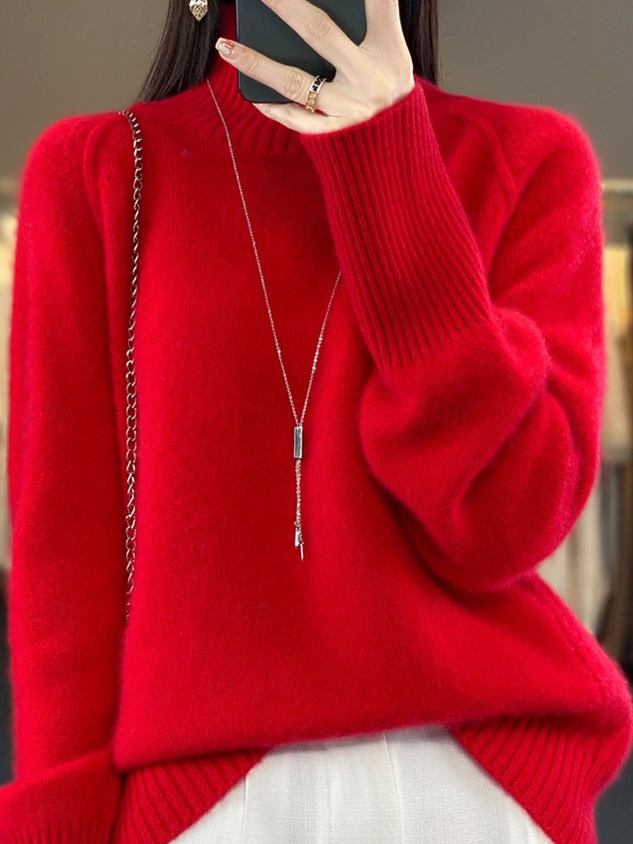 Dame Genser Pullover genser Fritid Myk Ren farge Riflet Crew-hals Strikket Langermet Vanlige topper Strikke utendørs Daglig Helg Hvit Rød Høst Vinter 2025 - $39.99 –P5