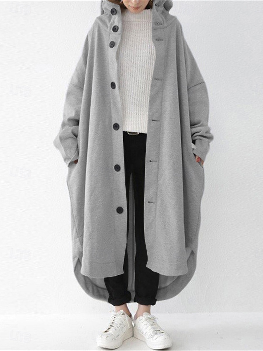 Veste à capuche Femme Extérieur Plein Air Usage quotidien mode Décontractées Avec poches Maxi Manteau Noir Rouge Abricot Automne Hiver Boutonnage Simple Sweat à capuche Standard S M L XL 2XL de 2025 ? $41.99 –P2