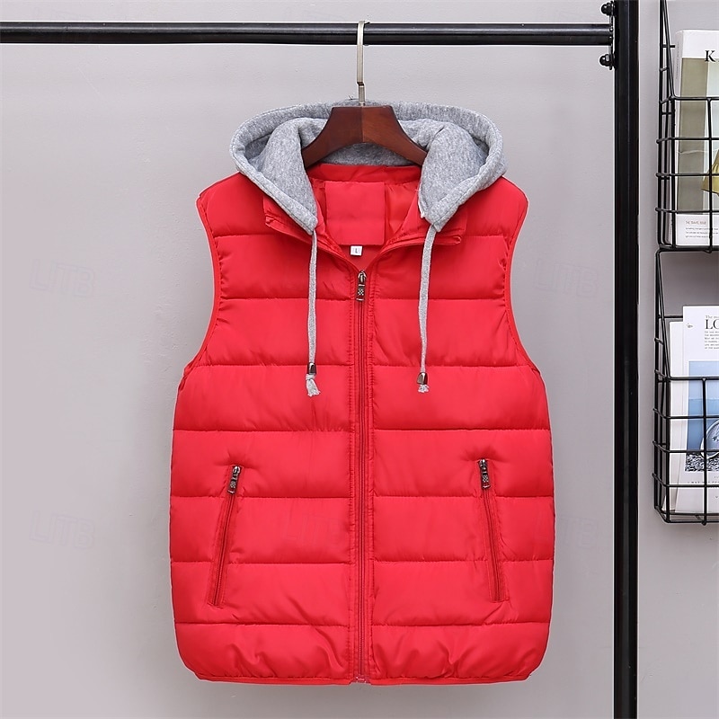 Herren Puffer Weste Kapuzenweste Gepolstert Weste Steppweste Täglich Verabredung Urlaub Modisch Brautkleider schlicht Herbst Winter Tasche Polyester warm halten Komfortabel Feste Farbe Reisverschluss 2025 - $27.99 –P6