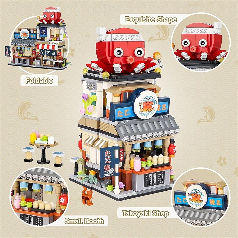 Japanese Street View Takoyaki Shop Mini Building Blocks MOC Creative Japanese Toys for Girls 6-12 Years Old 722 Pcs Simulation Architecture Construction Toy Gift Idea for Kids Adults 2025 - $32.99 –P5