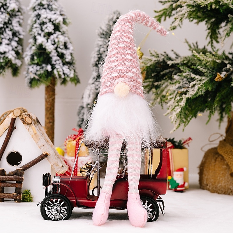 vánoční ozdoba na figurku trpaslíka, pruhovaná pletená čepice Rudolf na zavěšené nohy plyš, ozdoba na panenku bez tváře pro výzdobu prázdninového domu 2025 - $10.49 –P8
