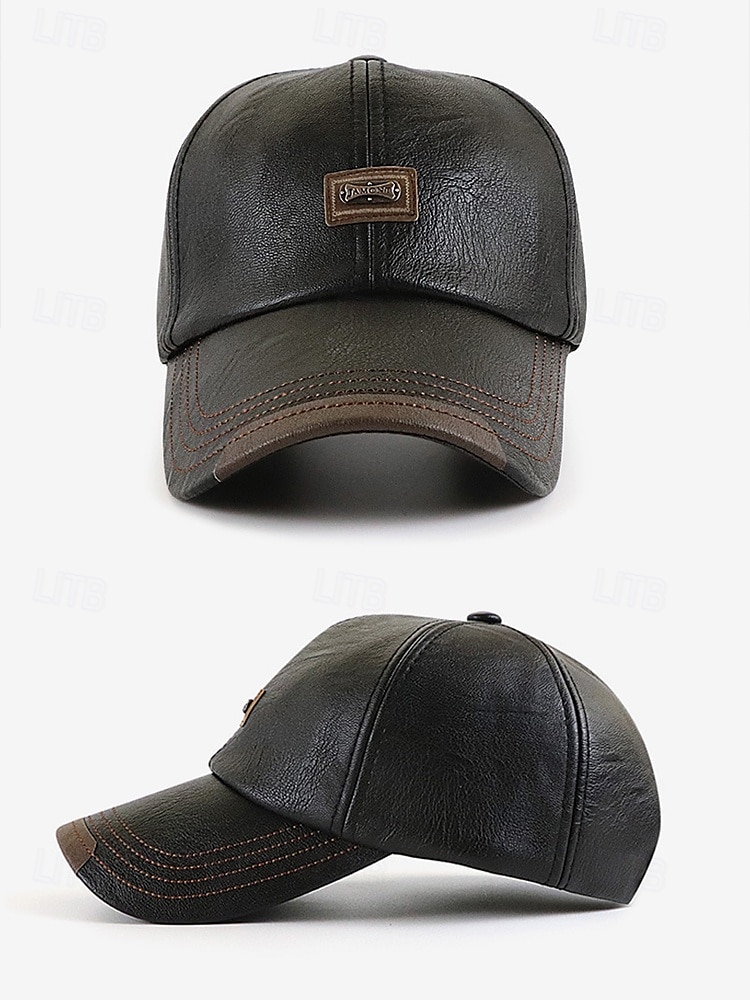 baseballcaps i imitert skinn for menn - stilig justerbar utendørslue for et uformelt og sporty utseende 2025 - $18.99 –P4