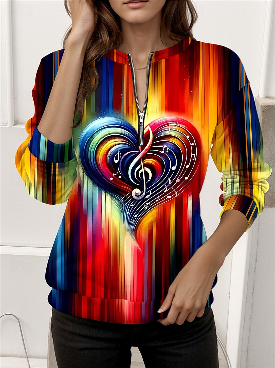 Maglione a Zip da Donna a Quarti Cuore Grafico Street Dailywear Stampa Casual Collo Tondo Maniche Lunghe Micro-elastico Autunno Inverno Comodo Traspirante Tessuto Morbido del 2025 a $27.99 –P1