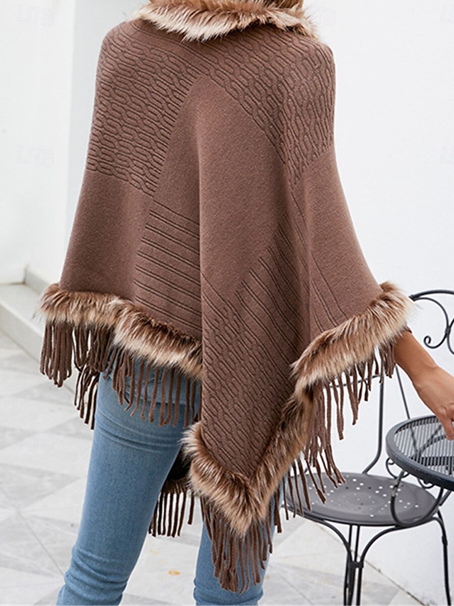 Cape / Capes Femme Extérieur Plein Air Usage quotidien mode Décontractées Franges Garniture en fausse fourrure Normal Manteau Rouge Abricot Café Automne Hiver Pullover Mao Standard Taille unique de 2025 ? $29.99 –P5