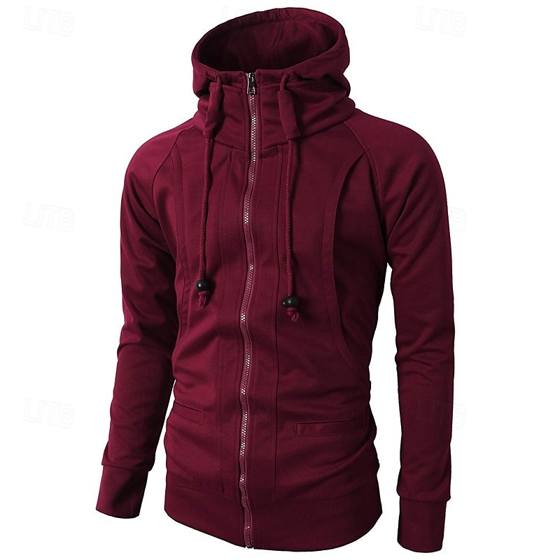 Voor heren Hoodie met rits Hoodie met volledige rits Fleece hoodie Zwart Wijn Leger Groen Marineblauw Khaki Capuchon Effen Rits omhoog Zak Sport & Outdoor Dagelijks Feestdagen Polyester Streetwear 2025 - $20.99 –P11