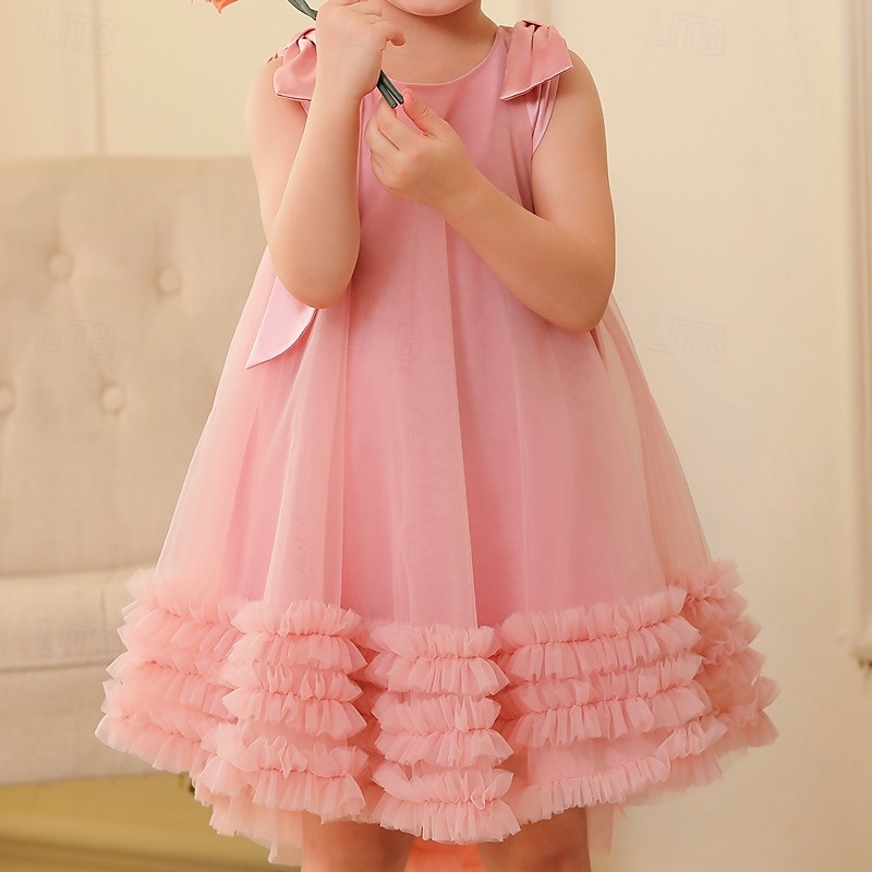 kinderkleidung Mädchen Party Kleid Feste Farbe Blumen Ärmellos Hochzeit Besondere Anlässe Gitter bezaubernd Süß Polyester Knielang abendkleider Sommer Frühling Herbst 3-12 Jahre Rosa 2025 - $27.99 –P1