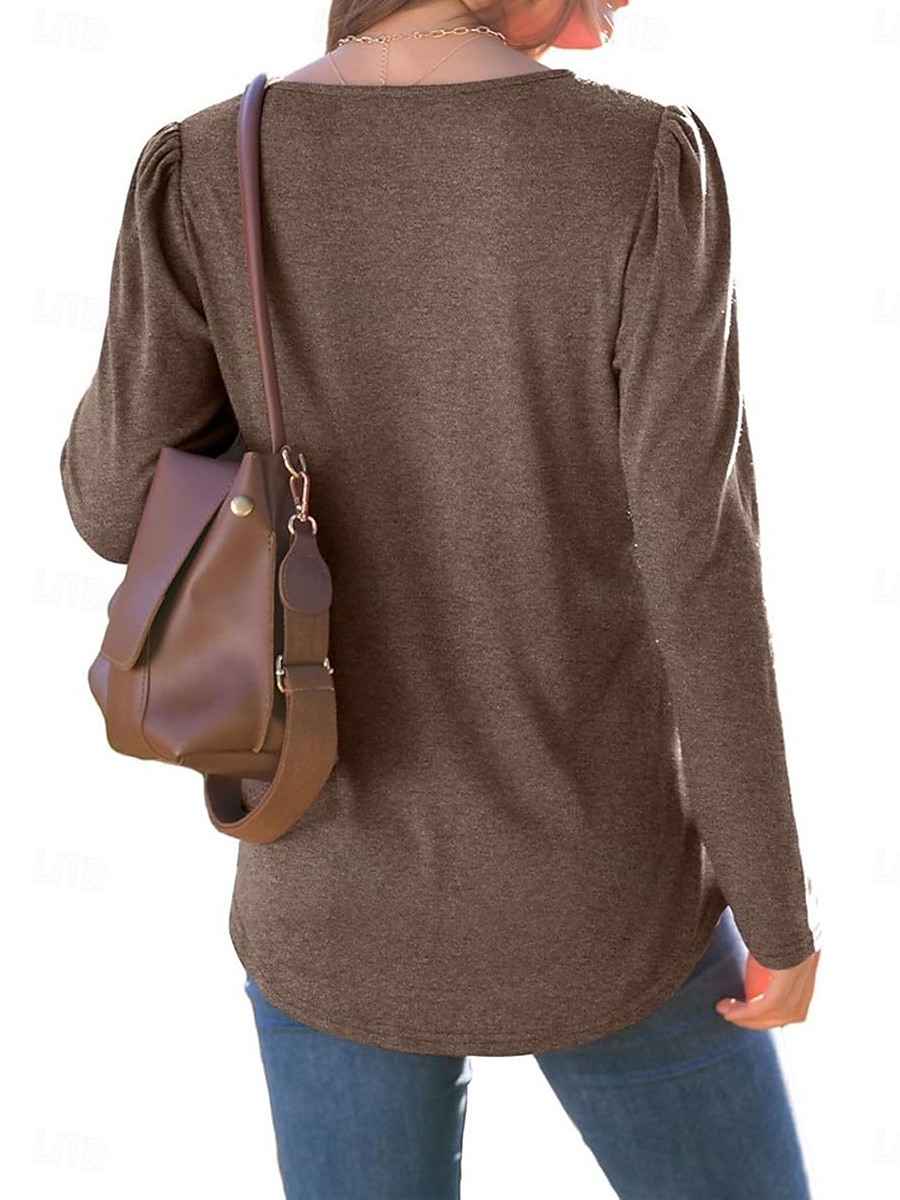 Damen T Shirt Glatt Modisch Modern Brautkleider schlicht Langarm Rundhalsausschnitt Normale Oberteile Täglich Wochenende Rote Braun Beige Herbst Winter 2025 - $31.99 –P6