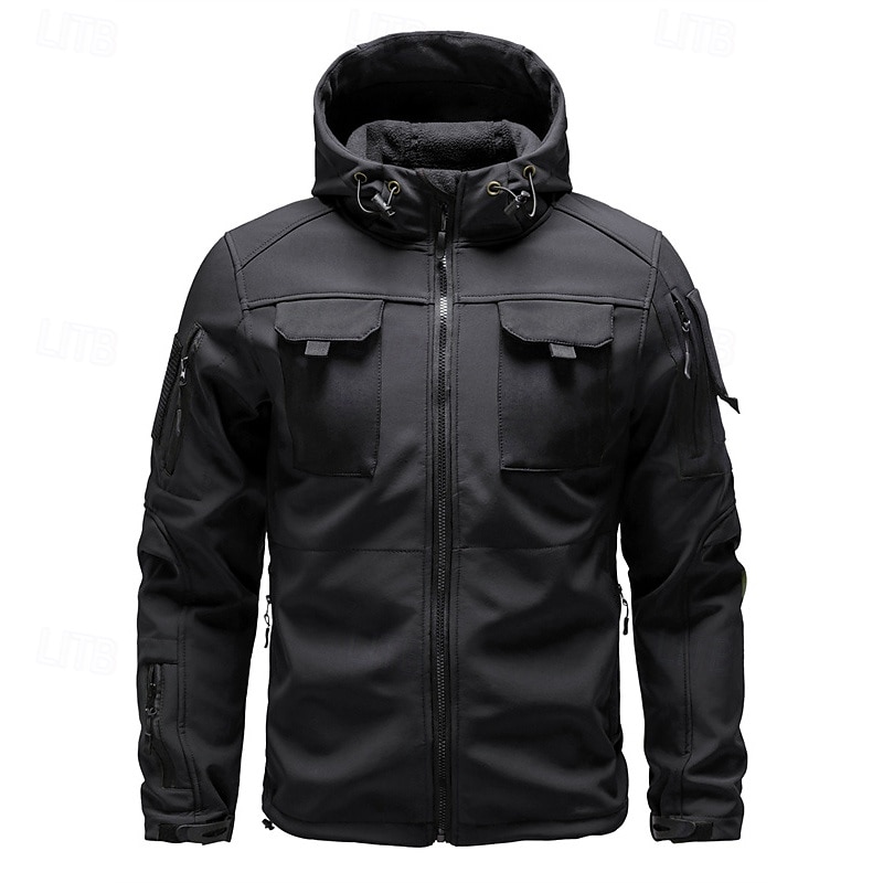 Herren Softshelljacke Wanderjacke Winter Draussen Farbblock Winddicht Wasserabweisend Windjacke Reisen Schwarz Armeegrün Grau 2025 - $55.99 –P3