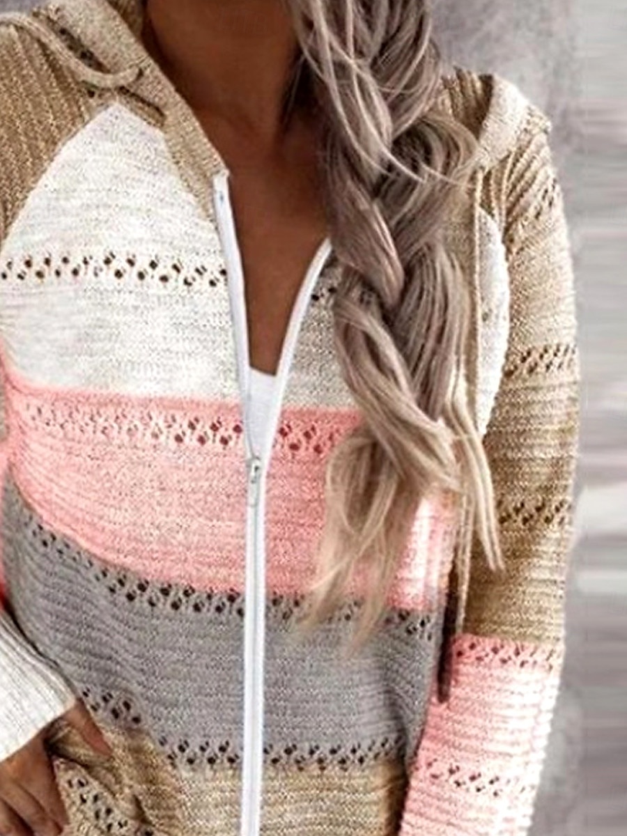 Dame Genser Pullover genser Fritid Myk Stripet Riflet Med hette Strikket Langermet Vanlige topper Strikke utendørs Daglig Helg Rosa Vin Høst Vinter 2025 - $52.99 –P3