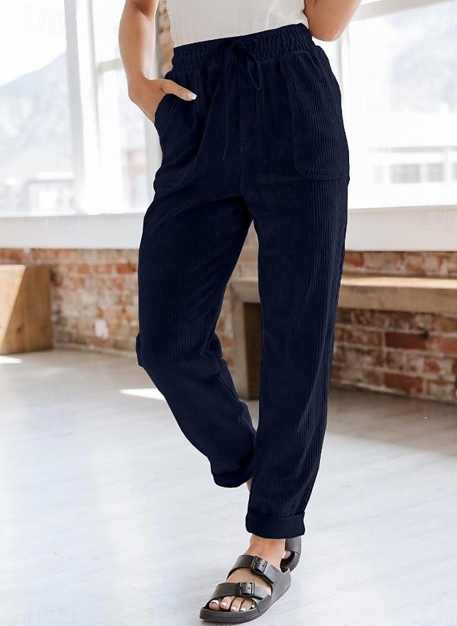 Women's Sweatpants Chinos Fashion Streetwear Full Length Medium Waist Plain Pocket Comfy Soft Comfortable Micro-elastic Outdoor Street Dark Brown Black Deep Blue Khaki Spring & Fall Loose Fit 2025 - $24.99 –P7