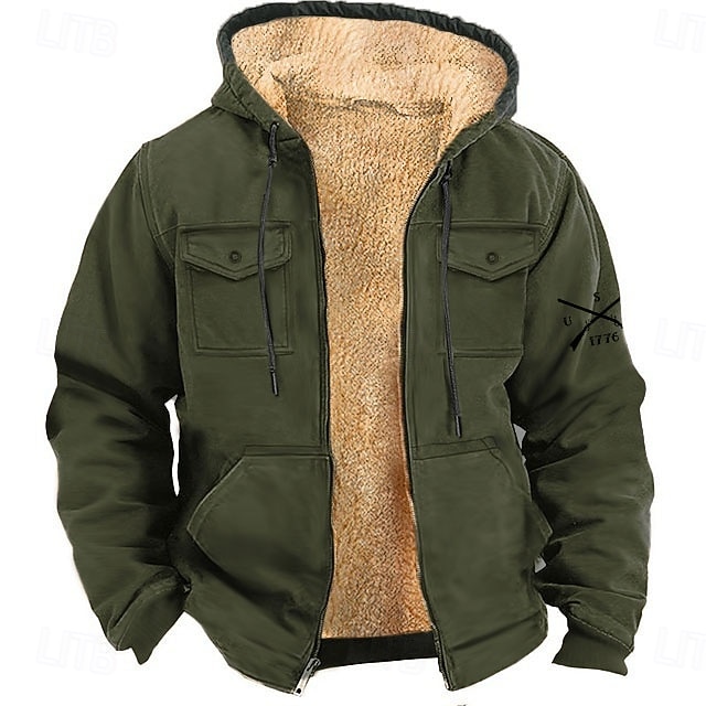Bărbați American / SUA Cowboy Patriotic Lână Hanorac cu Glugă Hanorace Hanorca Modă Misto Zilnic Vintage Retro Manșon Lung Capișon Concediu Haine de strada Maro Verde Militar Fermoar Buzunar Toamn 2026 - $43.99 –P3