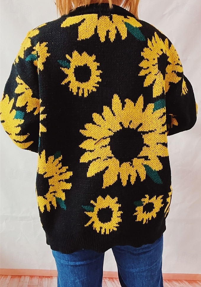 Women's Sweater Pullover Sweater Jumper Casual Soft Floral Ribbed Crew Neck Knitted Long Sleeve Regular Tops Knit Outdoor Daily Weekend Black Blue Fall Winter 2025 - $52.99 –P2