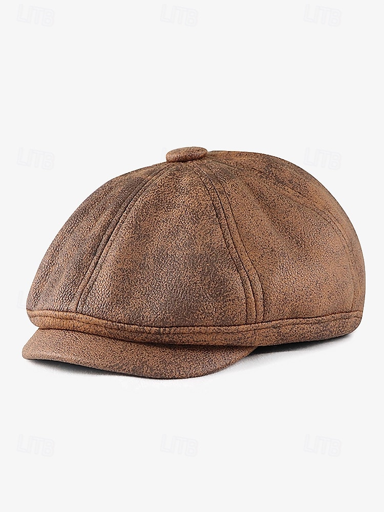 Men's Vintage Newsboy Cap – Stylish Faux Leather Look Flat Cap for Casual or Formal Wear, Available in Multiple Colors 2025 - $18.99 –P9