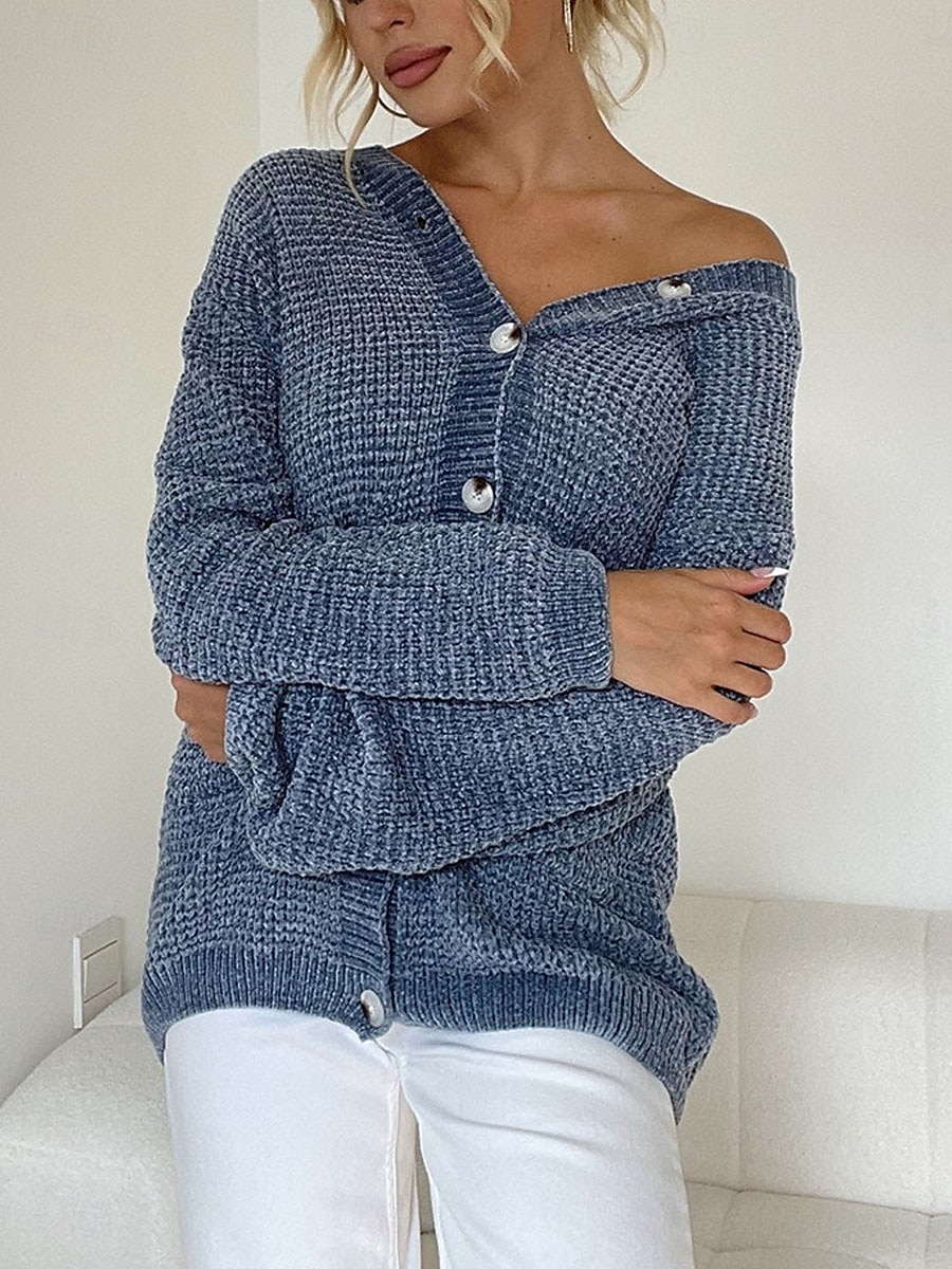 Women's Sweater Cardigan Casual Soft Pure Color Ribbed V Neck Buttons Pocket Knitted Long Sleeve Long Tops Knit Outdoor Daily Weekend Pink Blue Fall Winter 2025 - $52.99 –P5